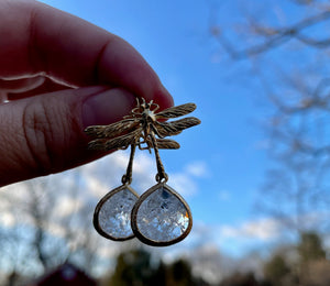 gold dragonfly dangle earrings