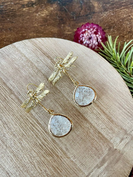 gold dragonfly dangle earrings