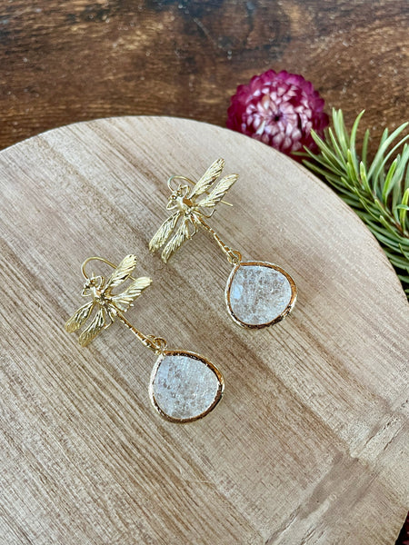 gold dragonfly dangle earrings