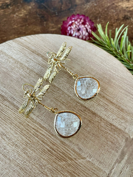 gold dragonfly dangle earrings
