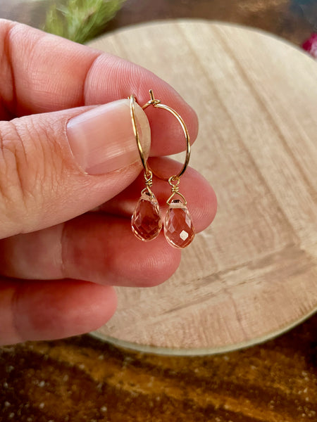 gold pink dangle earrings