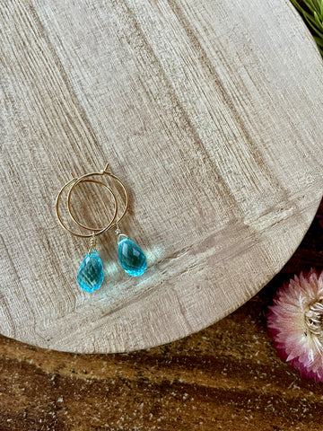 gold blue dangle earrings