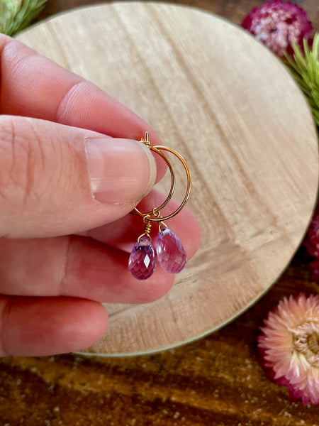 gold purple dangle earrings