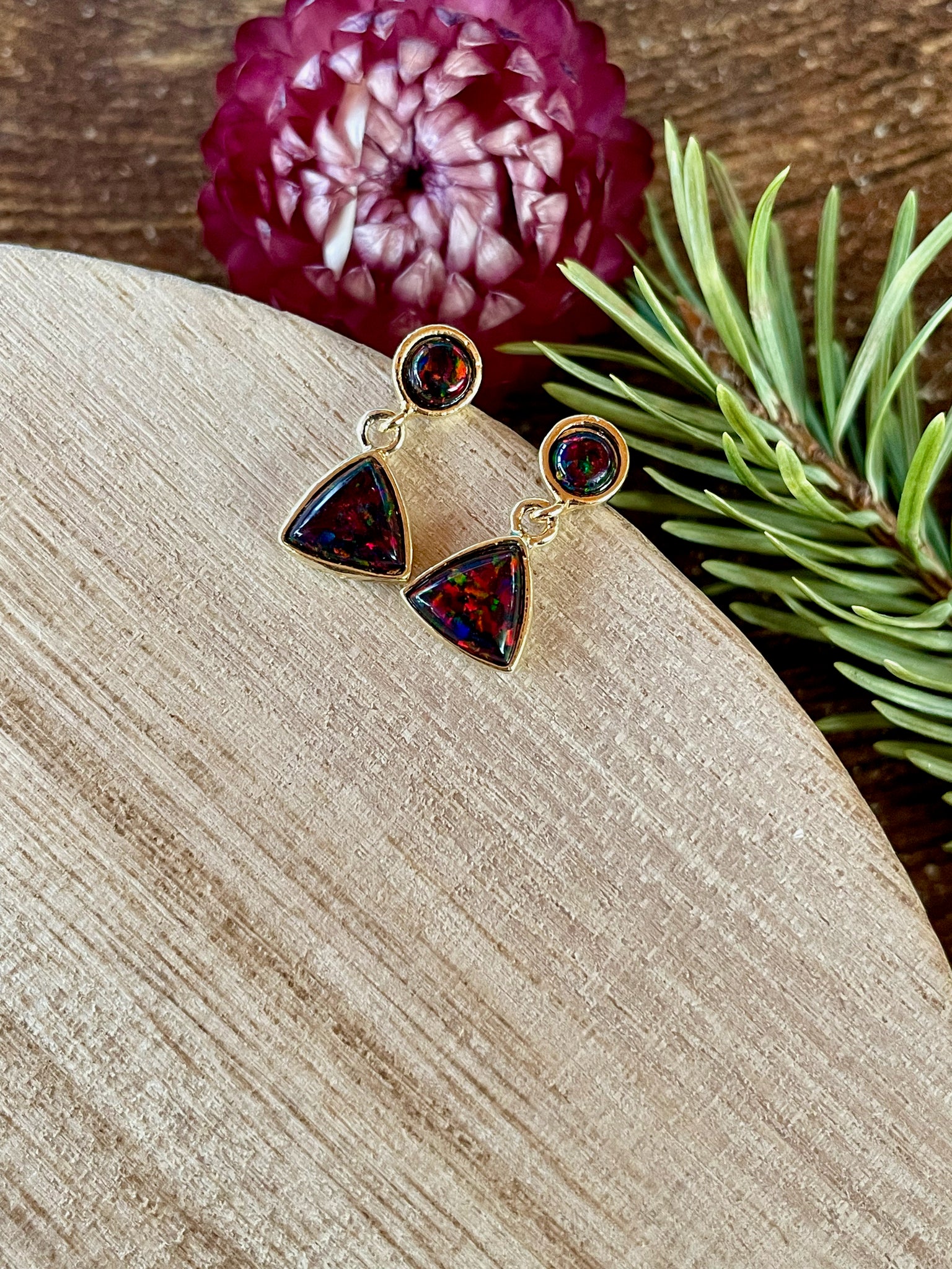 black opal gold dangle earrings