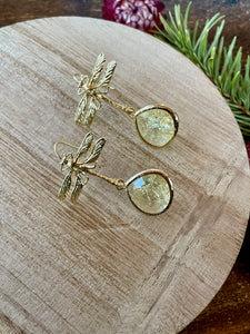 gold dragonfly dangle earrings