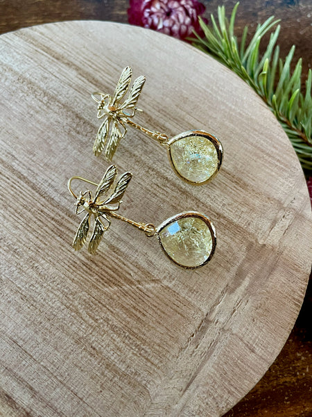 gold dragonfly dangle earrings