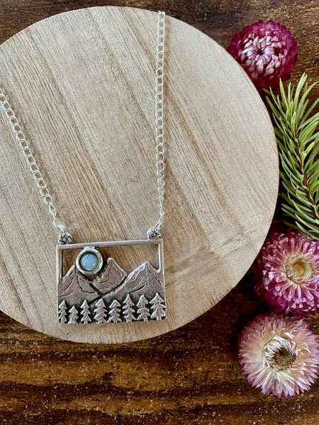 mother of pearl moon landscape necklace
