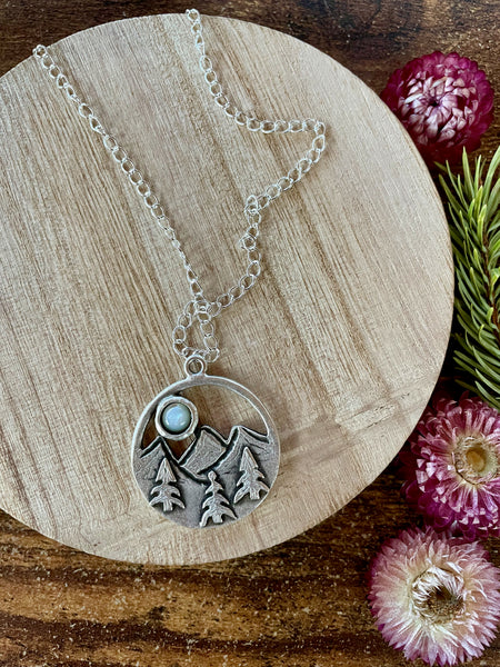 mother of pearl moon landscape necklace