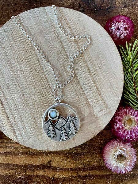 mother of pearl moon landscape necklace