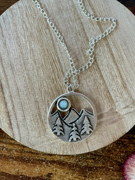 mother of pearl moon landscape necklace