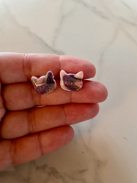 polymer clay quartz cat stud earrings