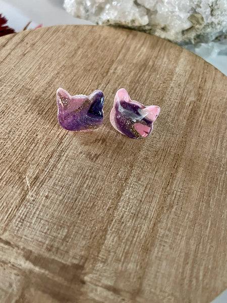 polymer clay quartz cat stud earrings