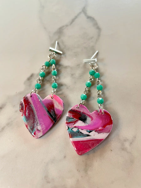 polymer clay heart earrings