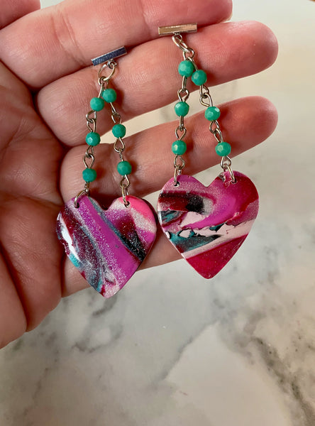 polymer clay heart earrings