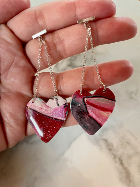 polymer clay heart earrings