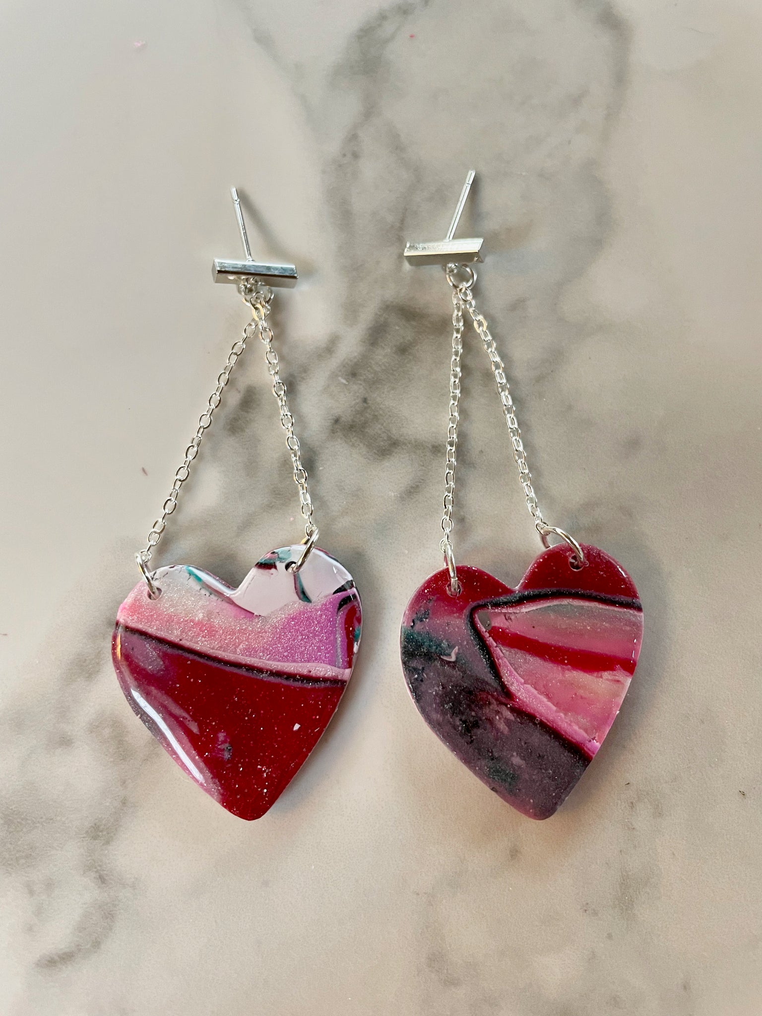 polymer clay heart earrings
