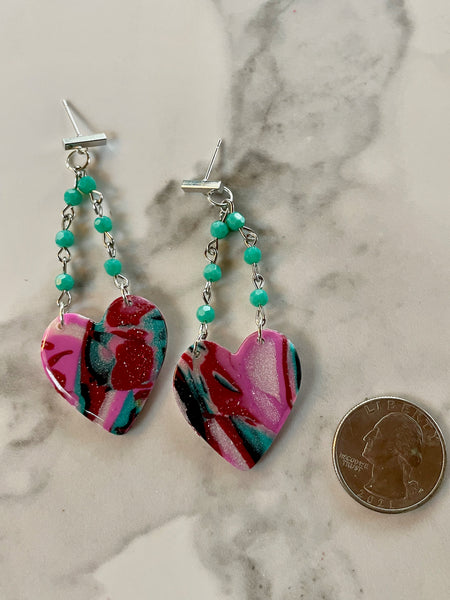 polymer clay heart earrings