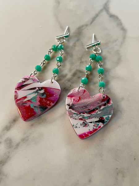 polymer clay heart earrings