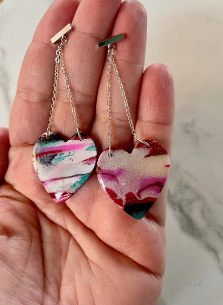 polymer clay heart earrings