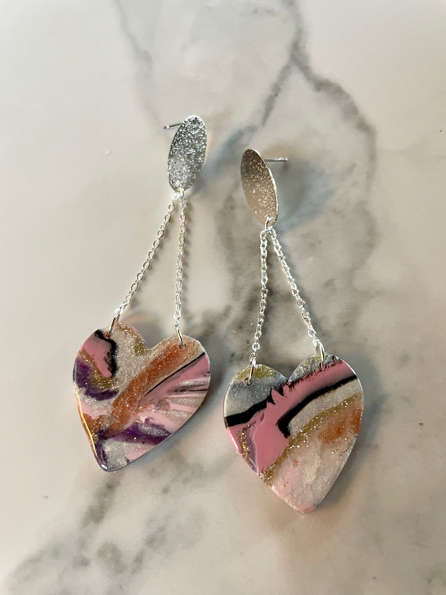 polymer clay quartz heart earrings