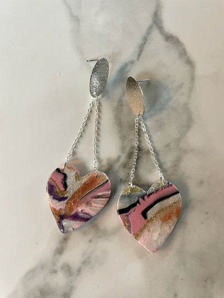 polymer clay quartz heart earrings