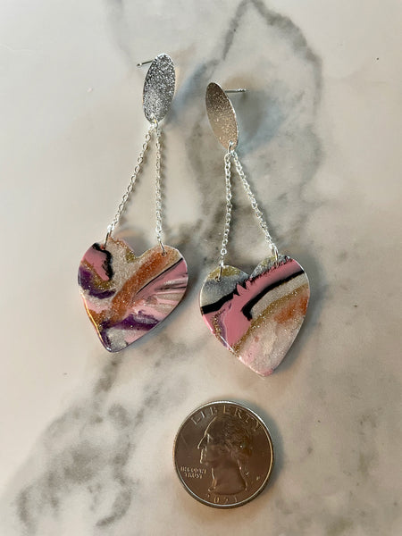 polymer clay quartz heart earrings
