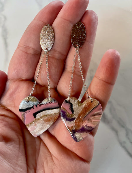 polymer clay quartz heart earrings