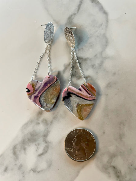 polymer clay quartz heart earrings