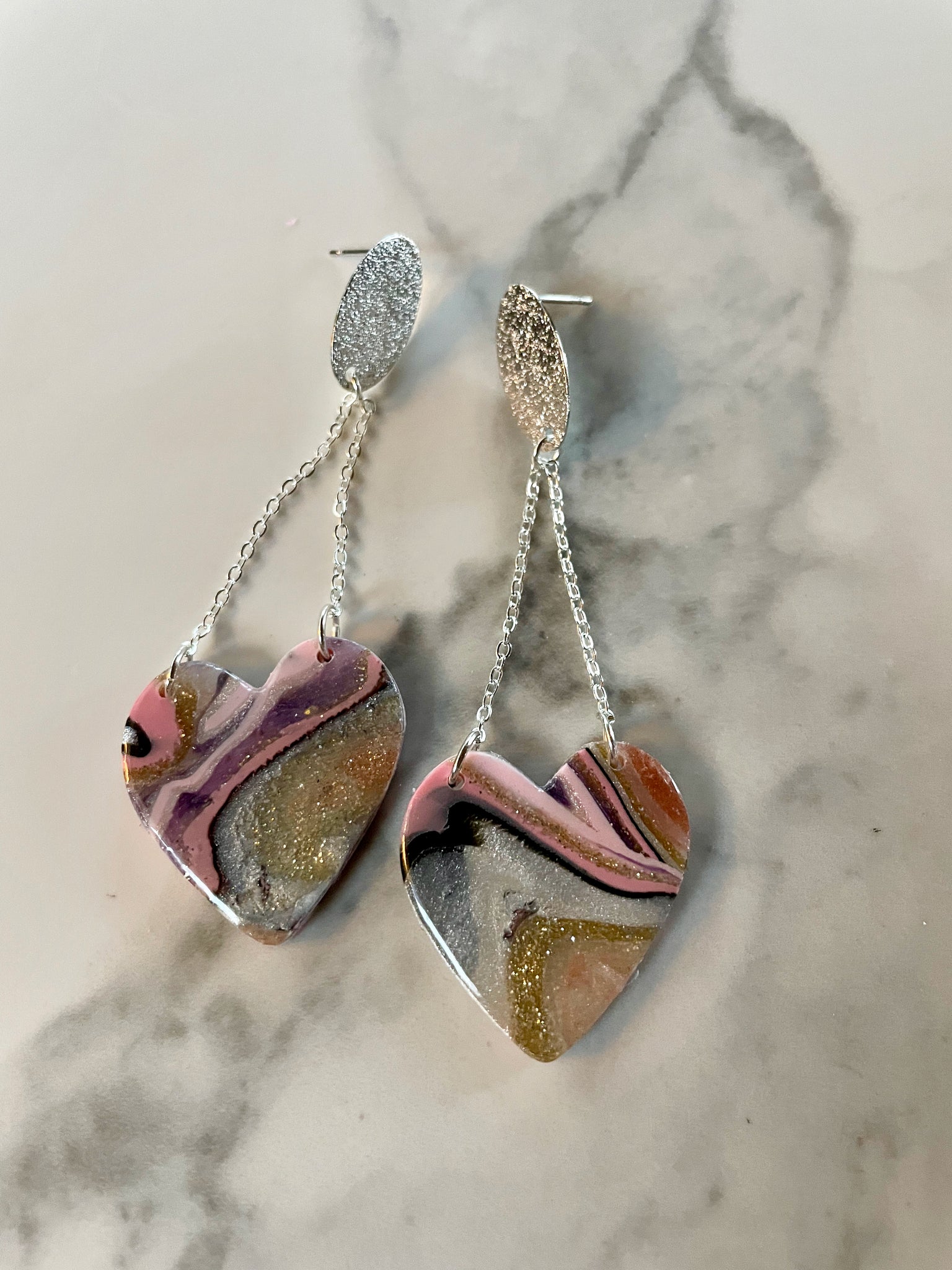 polymer clay quartz heart earrings