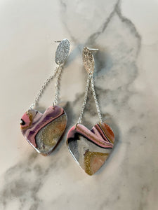polymer clay quartz heart earrings
