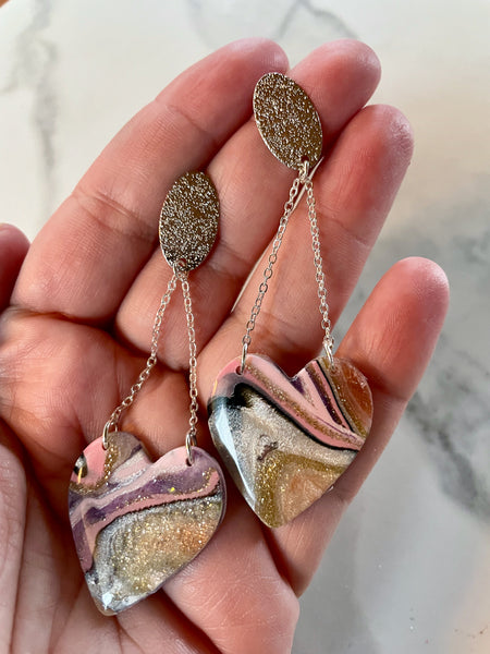 polymer clay quartz heart earrings