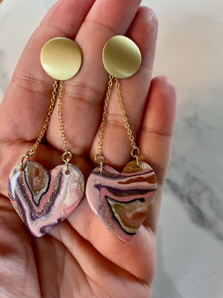polymer clay quartz heart earrings