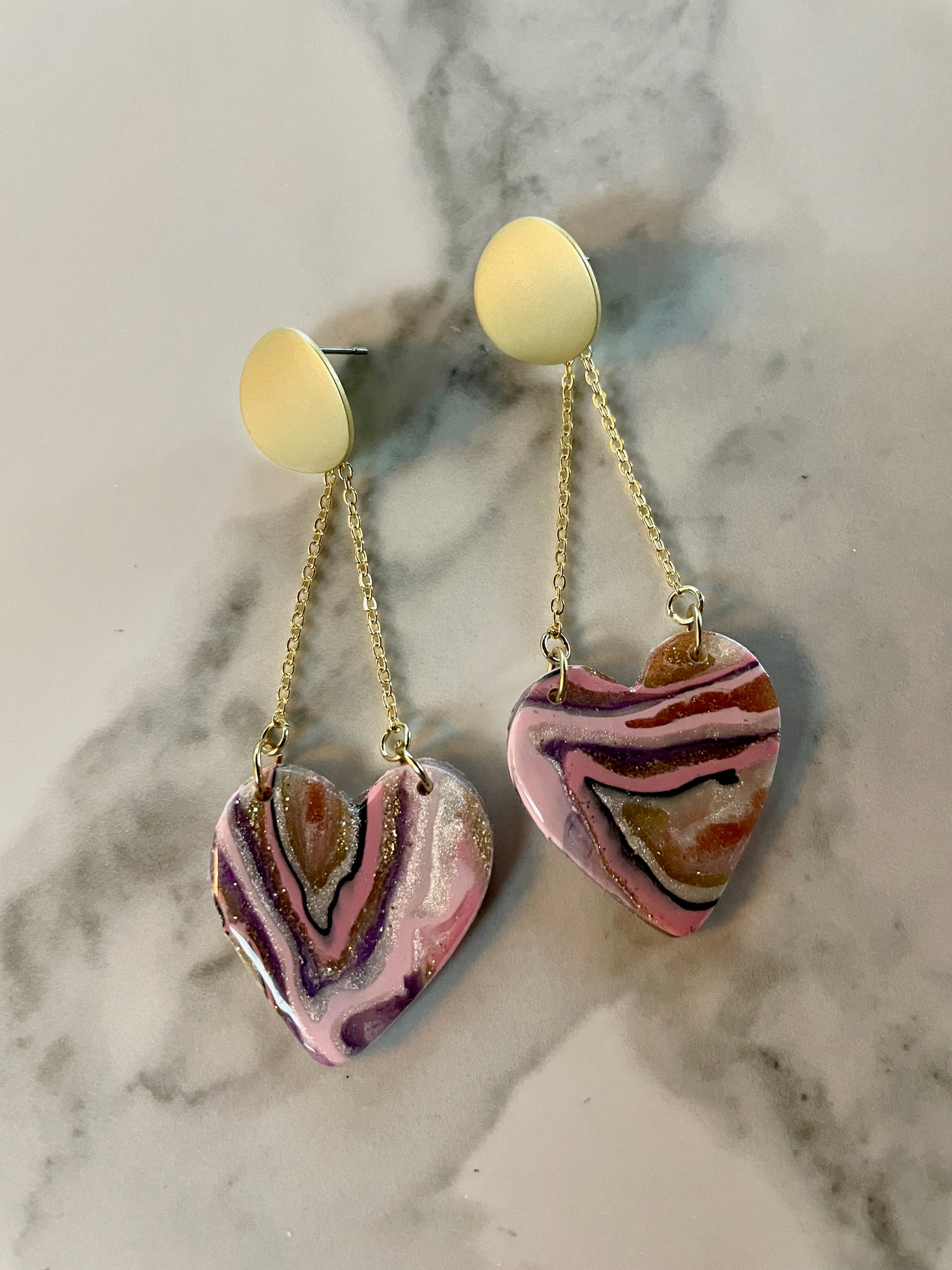 polymer clay quartz heart earrings