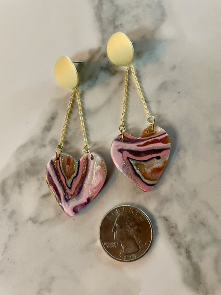polymer clay quartz heart earrings