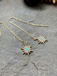 gold threader earrings // opal earrings // opal // opal birthstone // opal star // star earrings // celestial