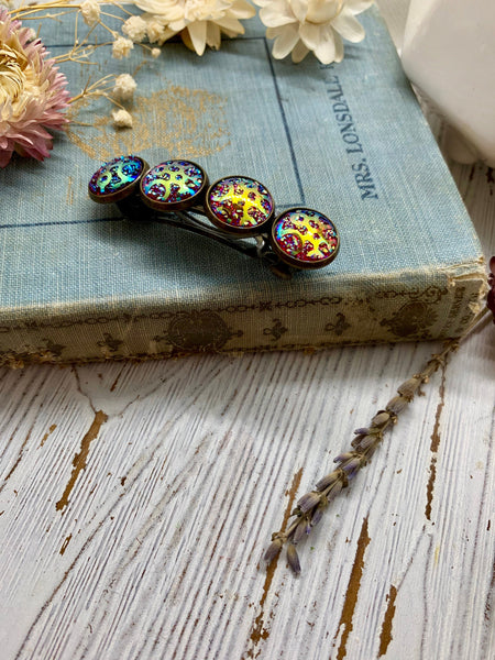 rainbow barrette, hair clip, bronze, bronze hair clip, bronze barrette, barrette, rainbow hair clip, jewelry, gift, gift for her, holiday