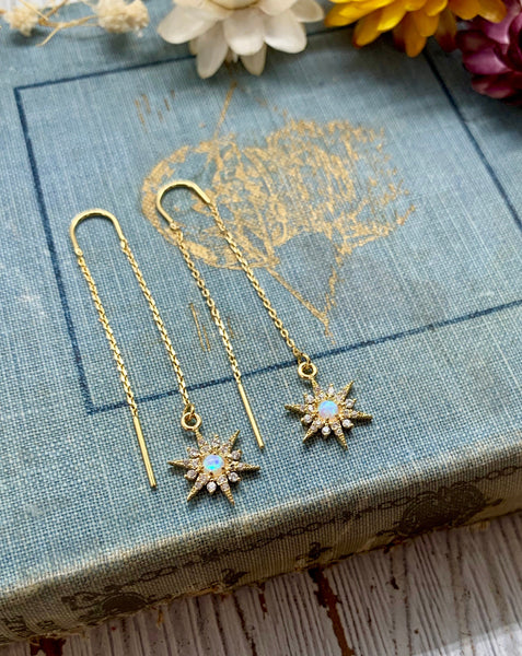 gold threader earrings // opal earrings // opal // opal birthstone // opal star // star earrings // celestial