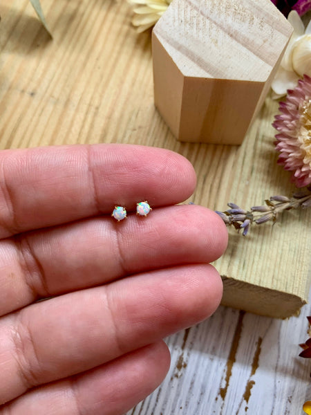 small opal studs, pink opal, white opal, blue opal, teeny earrings, hypoallergenic, mothers day, gift, stud earrings