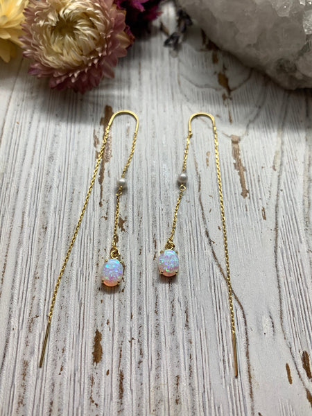 opal threader earrings, earrings under 30, gift for her, delicate chain earrings, threader earrings, mothers day, holiday, gift for her