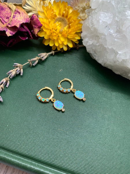 opal huggie earrings, gold huggie earrings, bridesmaid earring, gift for her, sterling silver, opal hoops, mothers day, opal birthstone