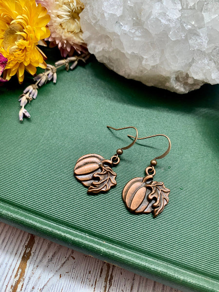 brass pumpkin earrings // pumpkin earrings  // gift for her // halloween // halloween jewelry // spooky // holiday // summer jewelry
