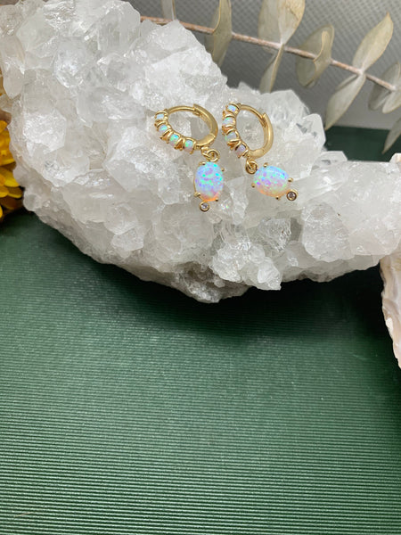 opal huggie earrings, gold huggie earrings, bridesmaid earring, gift for her, sterling silver, opal hoops, mothers day, opal birthstone