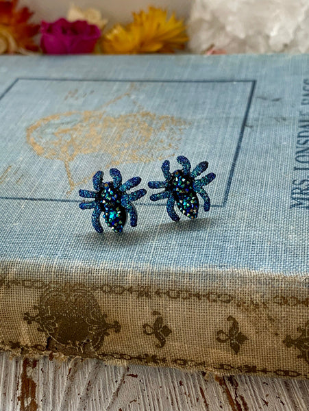 spider earrings // blue spider // christmas spider // spider jewelry  // stud earring // holiday // christmas