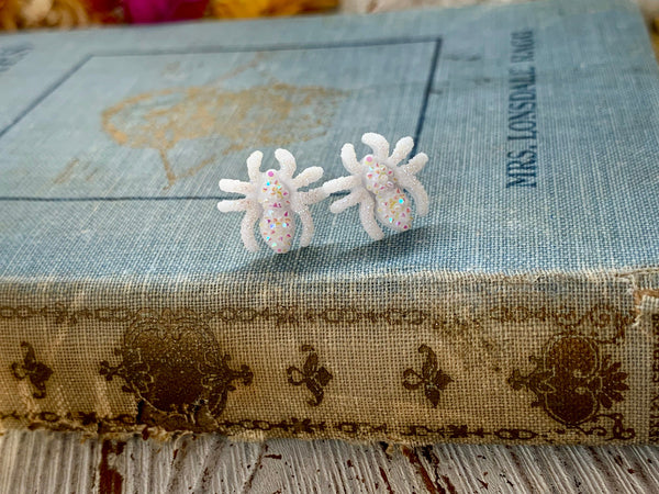 spider earrings, white spider, spider, spider jewelry, stud earring, holiday, summer jewelry, spring, spider earrings, mothers day