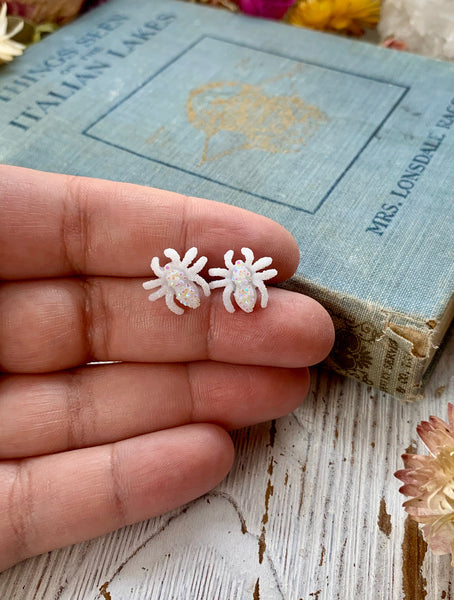 spider earrings, white spider, spider, spider jewelry, stud earring, holiday, summer jewelry, spring, spider earrings, mothers day