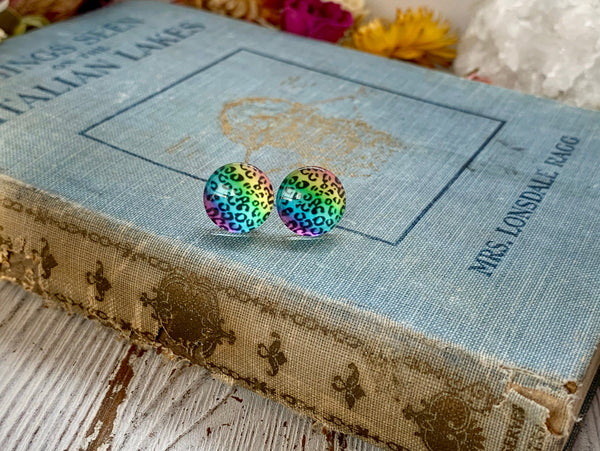 rainbow cheetah print studs
