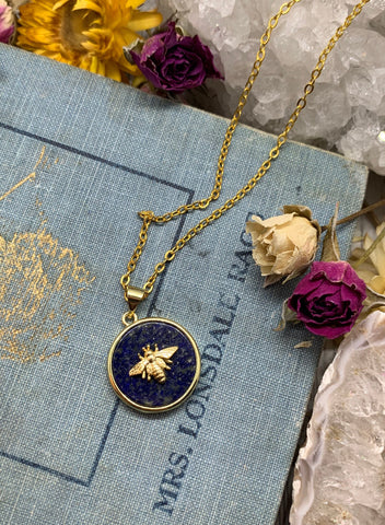 honey bee necklace, lapis lazuli, bee necklace, gold necklace, gift for her, jewelry, necklace, gift, mothers day, wedding, bride