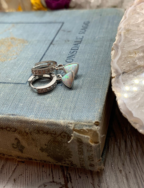 opal huggie earrings // bridesmaid earring // gift for her // sterling silver // opal hoops // holiday // summer jewelry