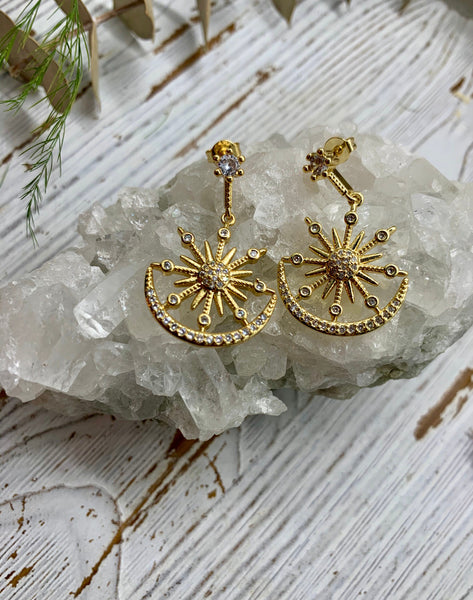 gold moon and star earrings // gold dangle earrings // hypoallergenic earrings // gift // jewelry // bridesmaid // bridal // crescent moon