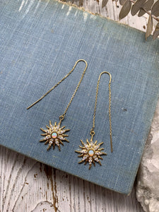 gold threader earrings // sun burst earrings // opal threaders // sun earrings // jewelry // gift // gift for her // holidays